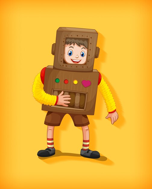 Chico lindo con traje de robot en posición de pie aislado