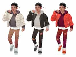 Vector gratuito chico de moda en tres versiones diferentes