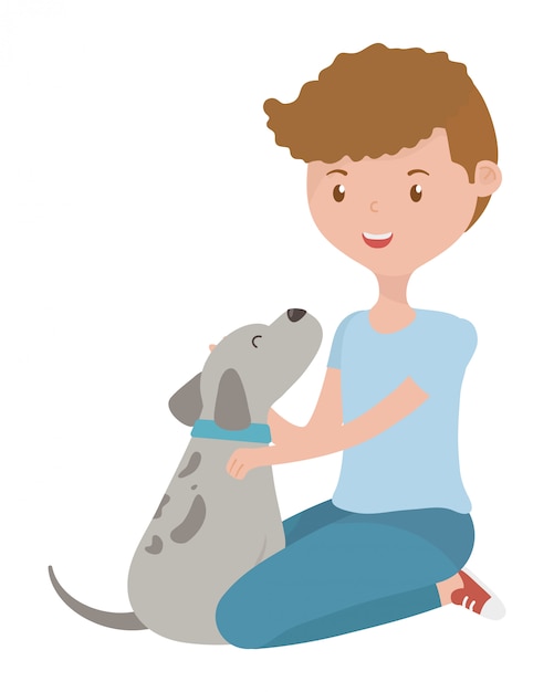 Vector gratuito chico con perro de dibujos animados