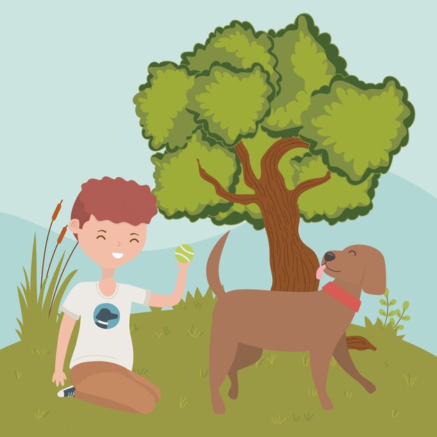 Chico con perro de dibujos animados