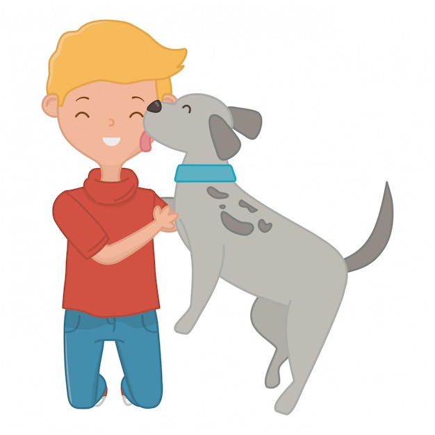 Vector gratuito chico con perro de dibujos animados