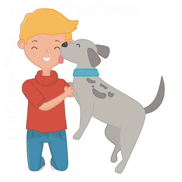 Chico con perro de dibujos animados