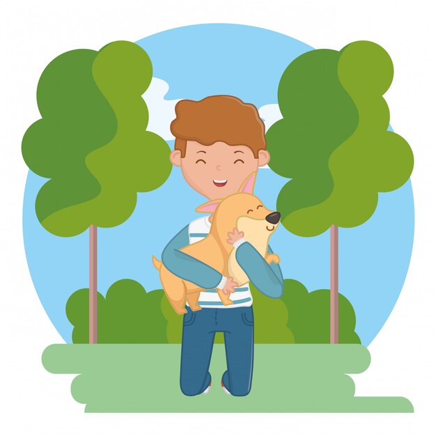 Chico con perro de dibujos animados