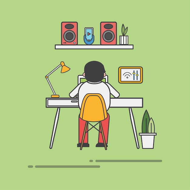 Chico trabajando en su vector de escritorio