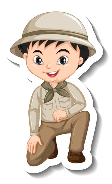 Chico en traje de safari pegatina de personaje de dibujos animados