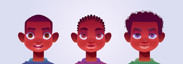 Vector gratuito chicos afroamericanos con diferentes peinados.