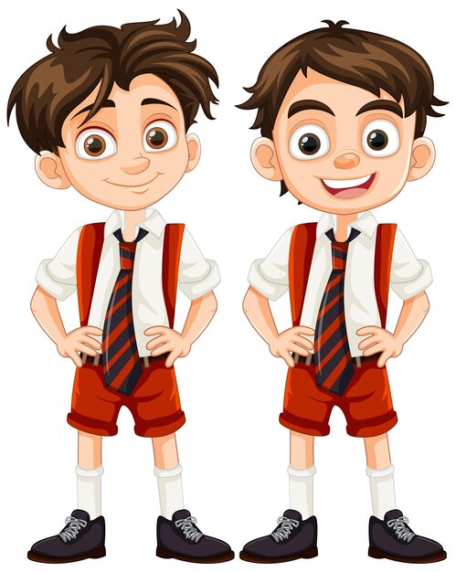 Chicos felices Personajes de dibujos animados Amigos en uniforme escolar