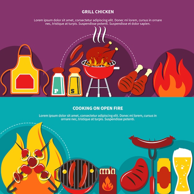 Chiken Grill Y Cocinar En Open Fire Flat