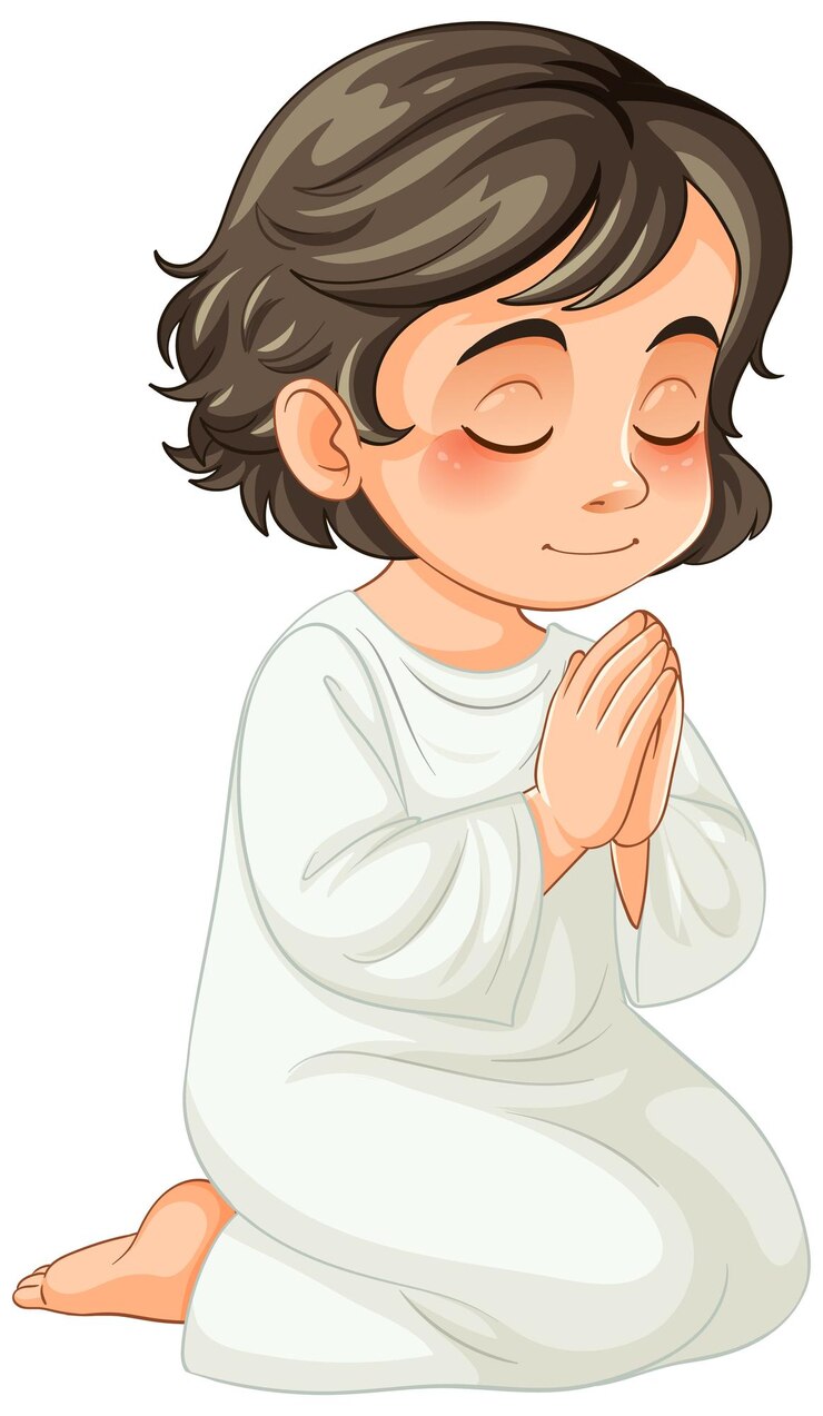 Vector gratuito child in prayer with peaceful expression