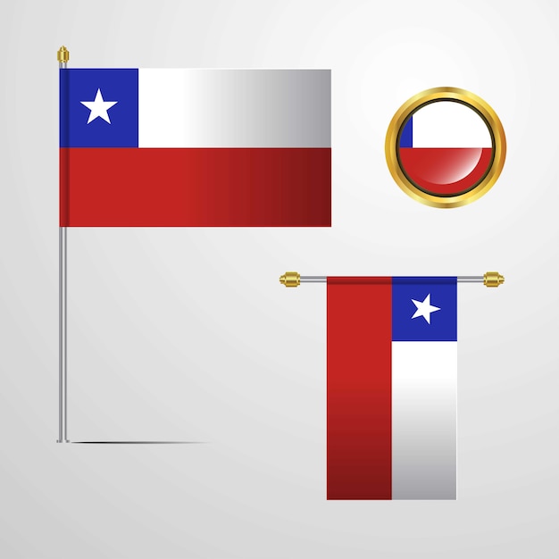 Chile ondeando diseño de la bandera con el vector de insignia