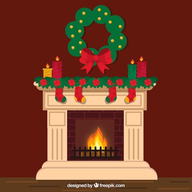 Chimenea adorable con decoración de navidad