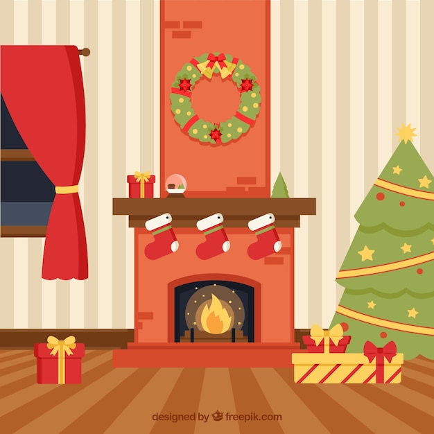 Vector gratuito chimenea decorada para navidad