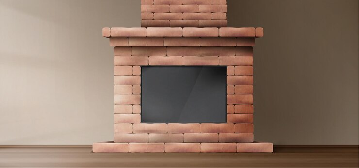 Vector gratuito chimenea realista 3d en la habitación de la casa con piso