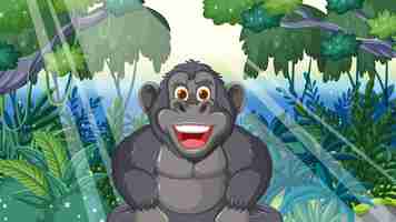 Vector gratuito un chimpancé feliz en la exuberante jungla