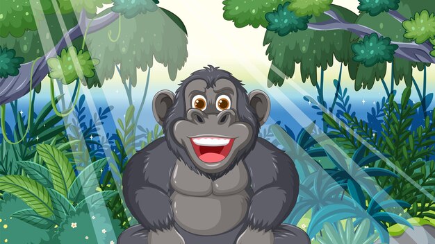 Un chimpancé feliz en la exuberante jungla