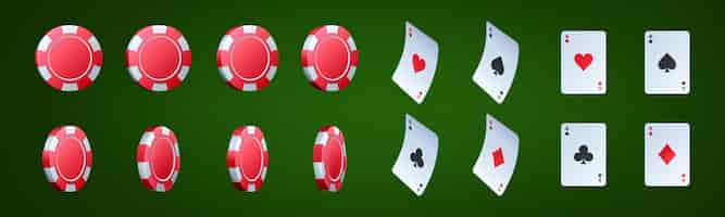 Vector gratuito chip de casino rojo y juego de vectores giratorios de tarjetas as