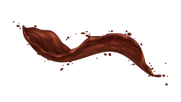 Vector gratuito el chocolate salpica una composición realista con una imagen aislada de líquido marrón chisporroteante en la ilustración vectorial de fondo en blanco