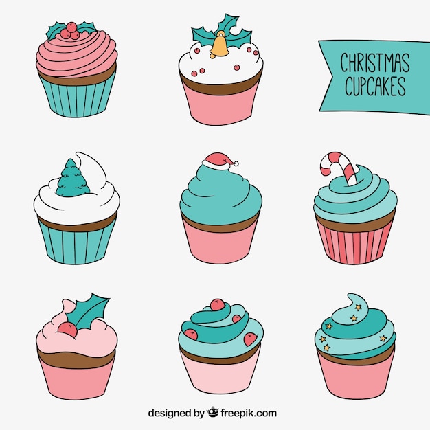 Vector gratuito chrismas cupcakes set