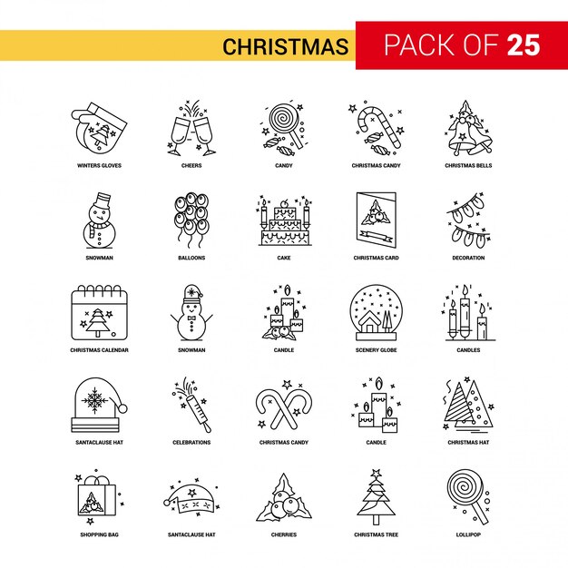 Christmas Black Line Icon - 25 Conjunto de iconos de esquema de negocios