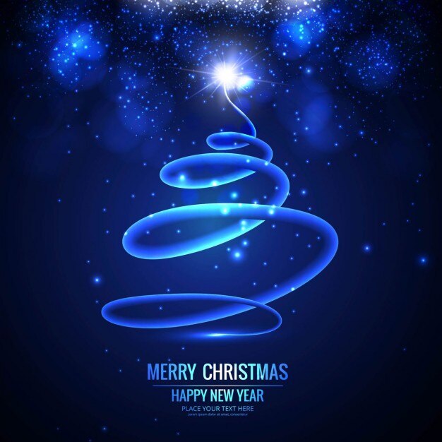 Christmas tree with lights, blue background