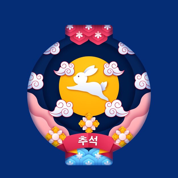 Chuseok en la ilustración de estilo de papel