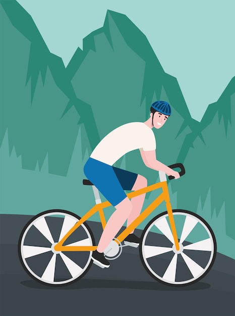 Vector gratuito ciclista masculino en paisaje