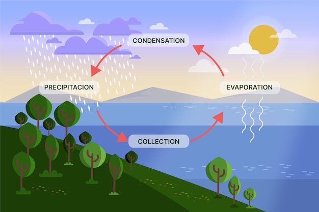 Ciclo del agua de la naturaleza de diseño plano ilustrado