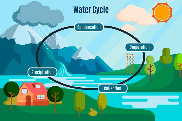 Ciclo del agua de la naturaleza de diseño plano