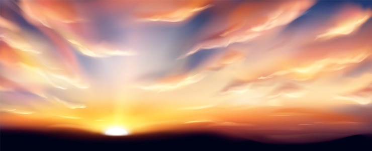 Vector gratuito cielo al atardecer realista con nubes