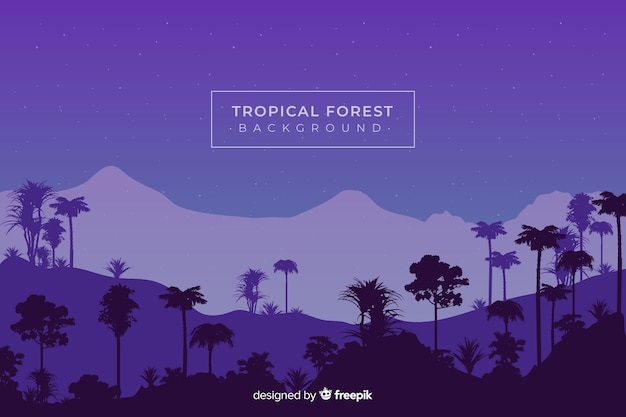Vector gratuito cielo nocturno con siluetas de bosque tropical