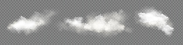 El cielo de nubes blancas vectoriales transparentes conjunto realista Niebla humo png textura diseño aislado efecto de aire nublado abstracto con icona de luz diurna colección 3d hermosa naturaleza atmósfera vapor humo vapor