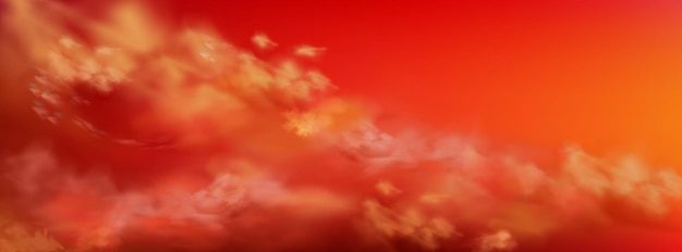 Cielo rojo con nubes esponjosas al atardecer
