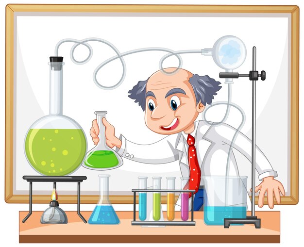 Científico alegre llevando a cabo experimentos de laboratorio