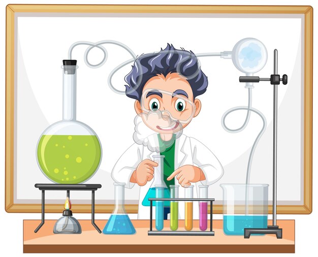Científico alegre llevando a cabo experimentos de laboratorio