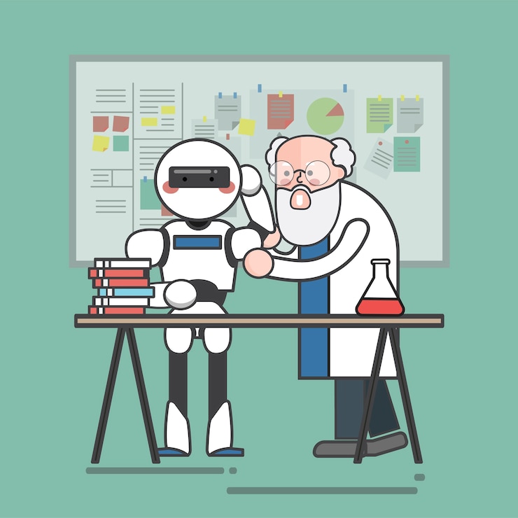 Vector gratuito científico enseñando un robot