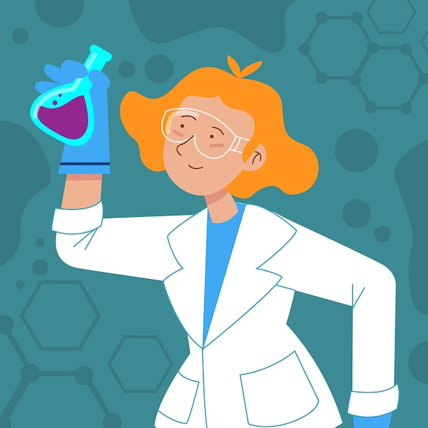 Vector gratuito científico femenino en bata de laboratorio con elixir
