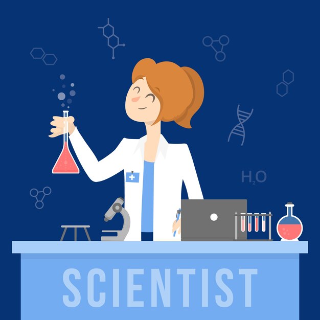 Científico femenino en laboratorio de química