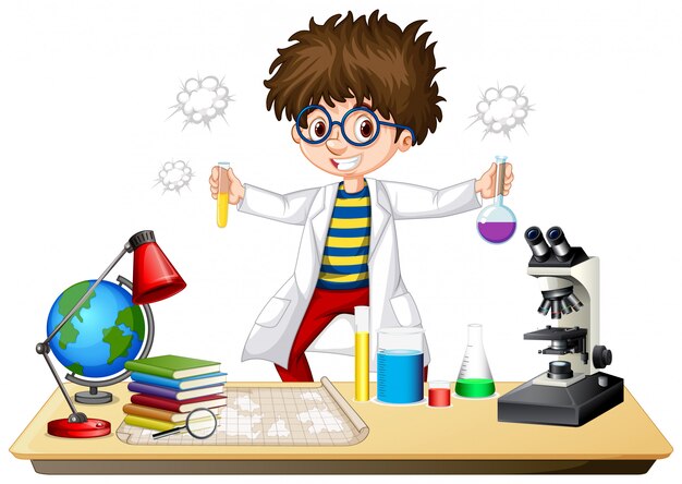 Científico haciendo experimento en laboratorio de ciencias
