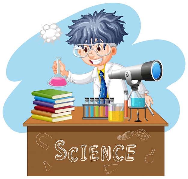 Científico haciendo experimentos en el laboratorio de ciencias