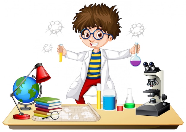 Científico haciendo experimentos en el laboratorio de ciencias