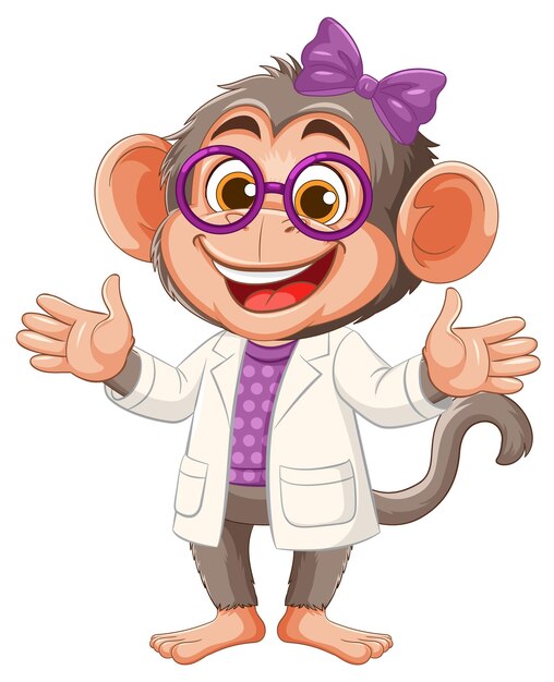 Científico mono de dibujos animados con gafas y arco
