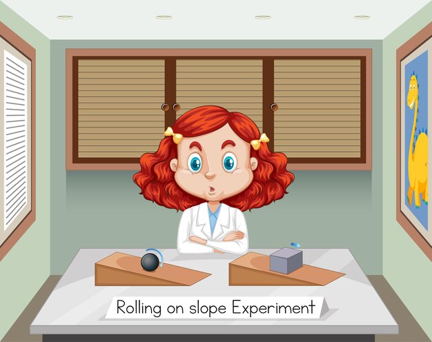 Científicos jóvenes con el experimento de rodar en pendiente