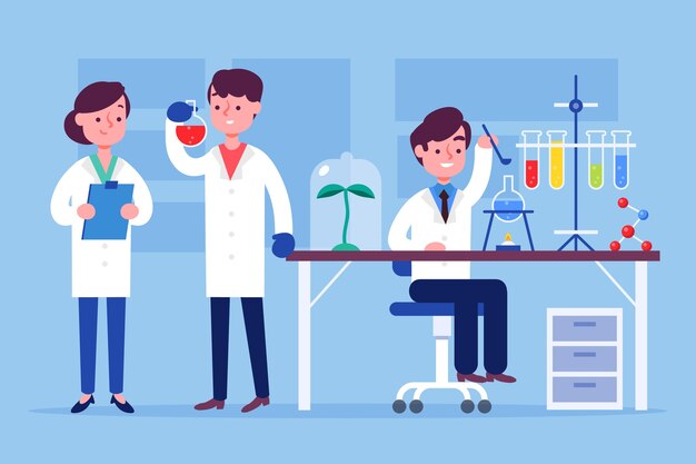 Científicos trabajando ilustración