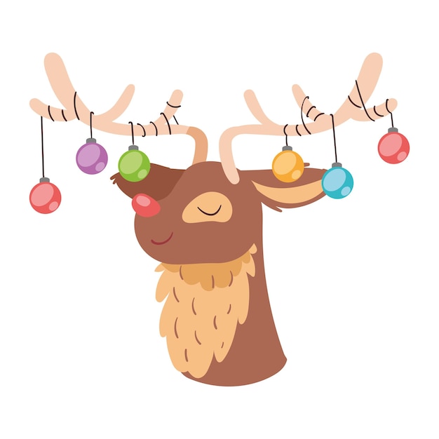 ciervo de navidad con bolas ilustración aislada