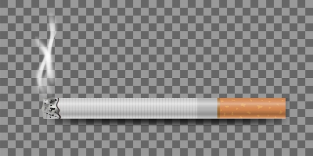 Cigarrillo realista y humo sobre fondo transparente, ilustración vectorial Vector Premium 