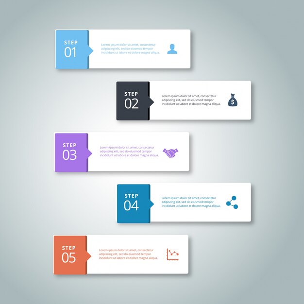 Cinco banners infograficos con pasos