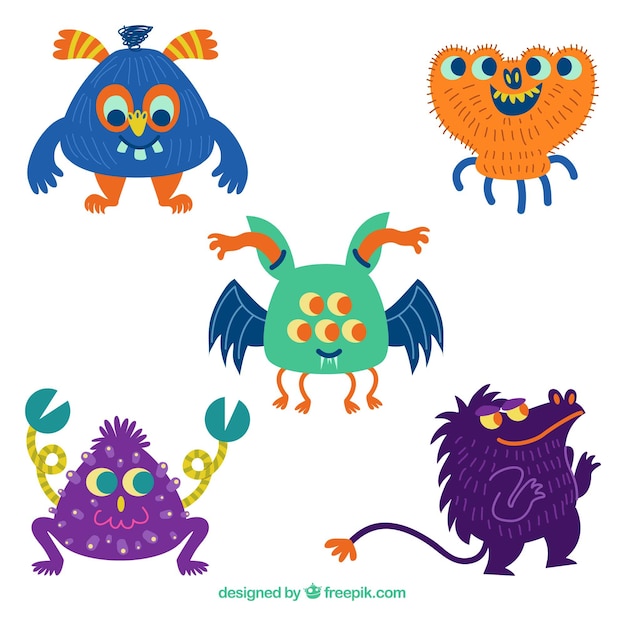 Vector gratuito cinco diseños de caracteres de monstruos