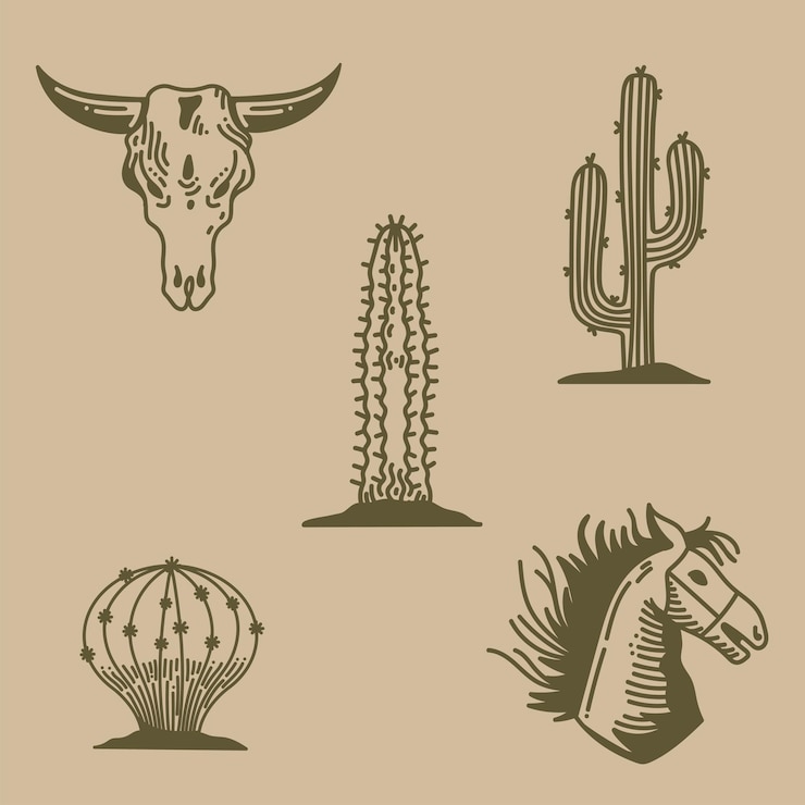 Vector gratuito cinco iconos del salvaje oeste