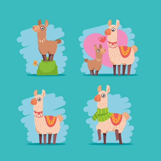 Vector gratuito cinco llamas animales peruanos