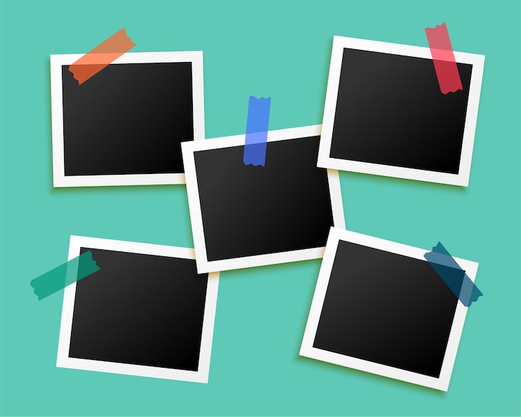 Vector gratuito cinco marcos de fotos pegados por cinta de fondo
